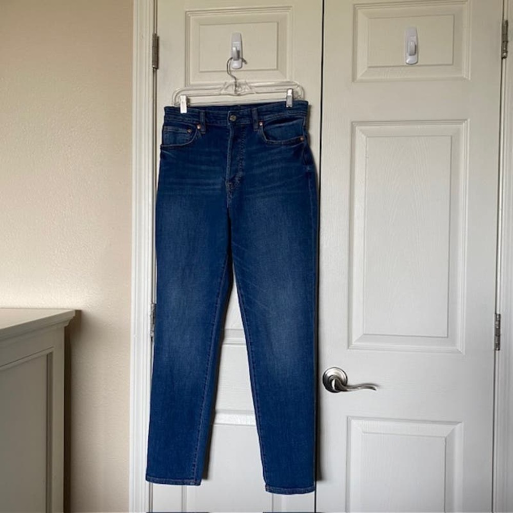 & Denim Mom Jeans Women's‎ 8 Blue Straight Leg High Rise Button Fly